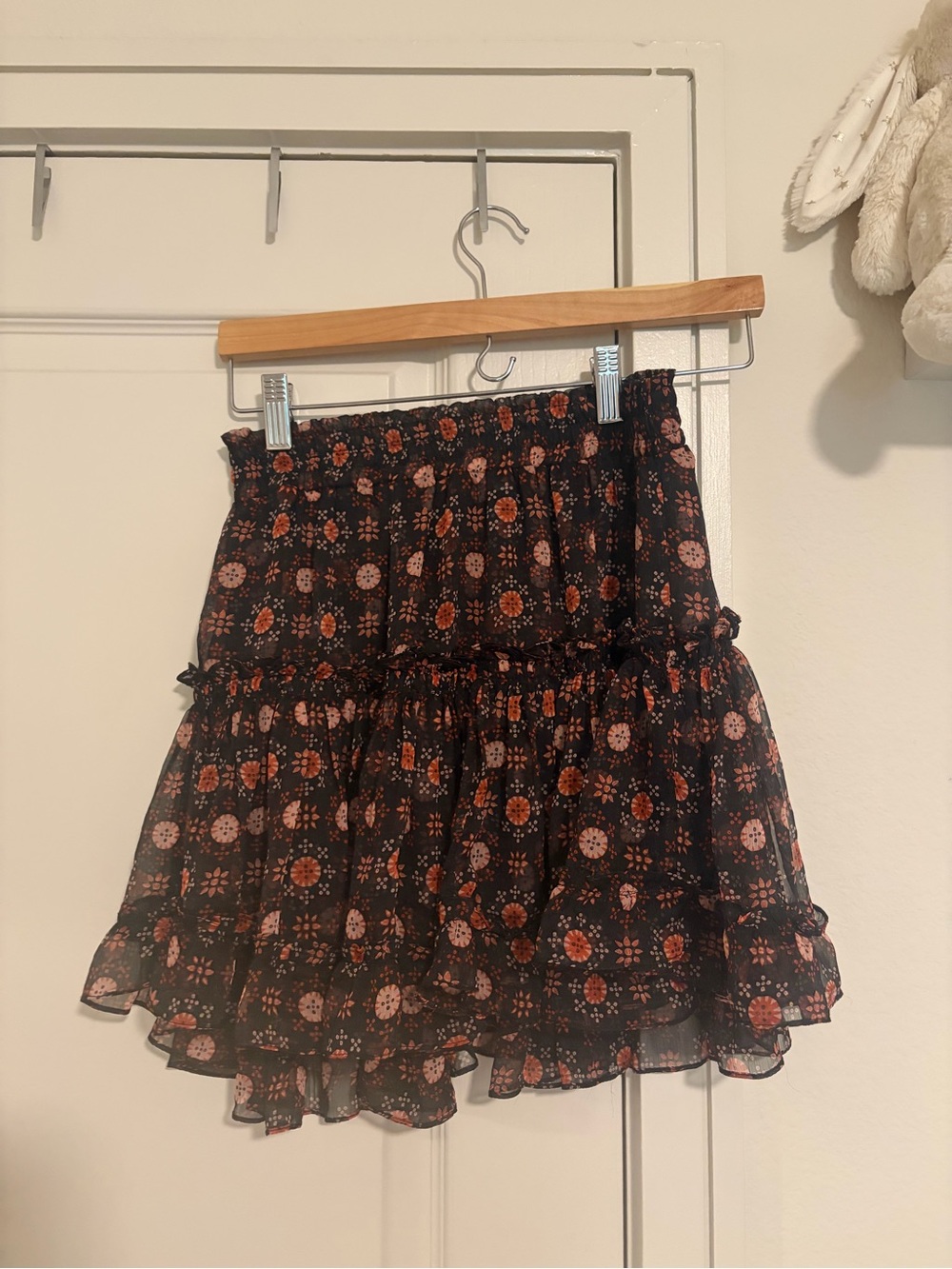 Misa Los Angeles Black Floral Ruffled Circle Skirt